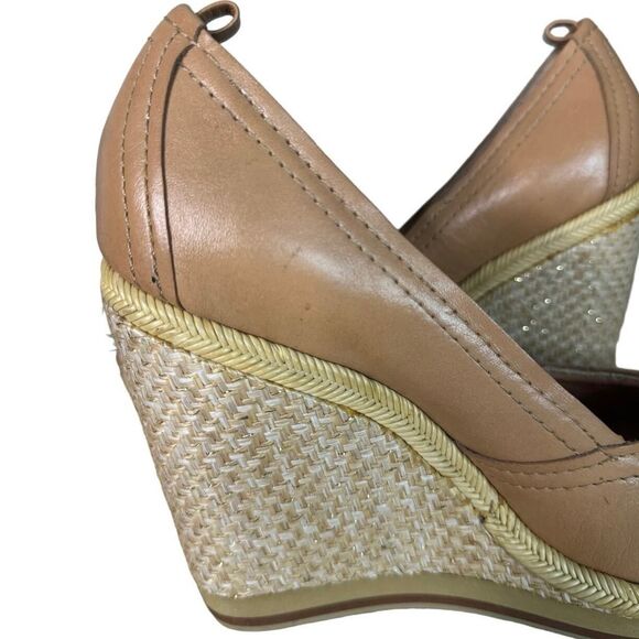 Bacio 61 Shoes Womens 9 W Wide Tan‎ Espadrille Wedge Preppy Neutral Minimalist - Picture 10 of 13